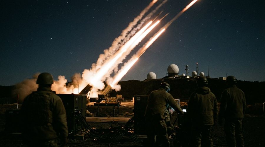 Interceptor missiles launching at night
