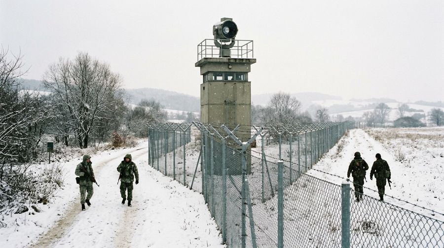 A border watchtower in the snow